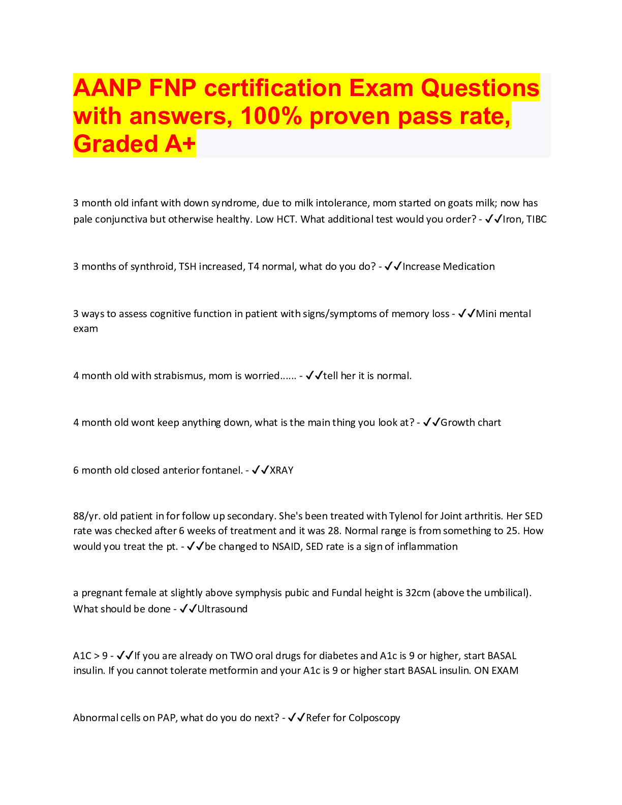 AANP FNP certification Exam Questions with answers, 100% proven pass rate, Graded A+